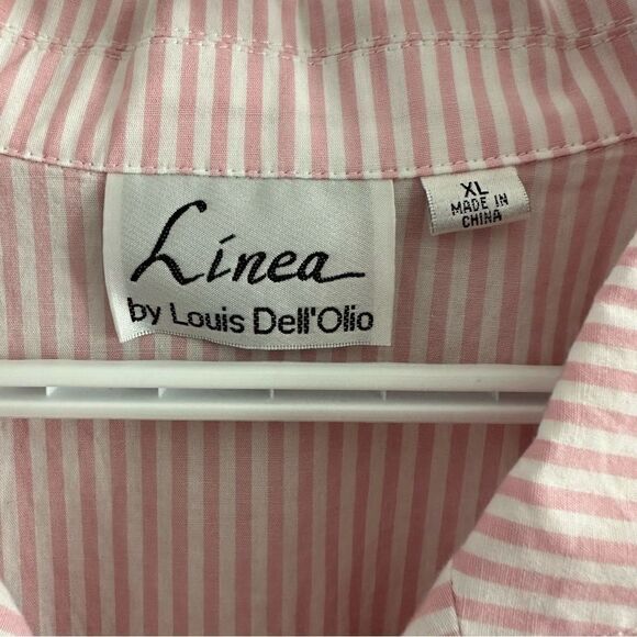 Linea by Louis Dell'Olio Pink Stripe Colorful Embroidered Flowers Blouse Size XL - Picture 3 of 6